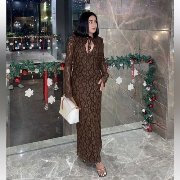 ZARA BOHO LONG LACE DRESS - Picture 9 of 16